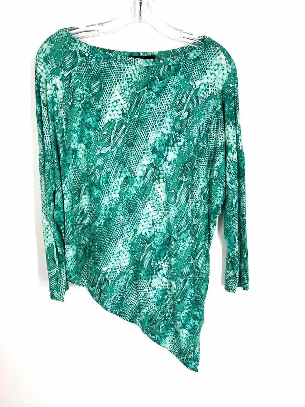 St. John Size S Pet Teal/White Asymmetrical Reptile Designer Top-3/4 Sleeve